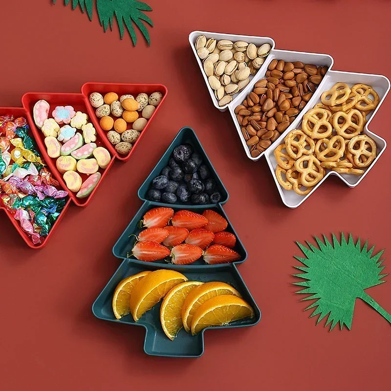 Assiettes à collation en forme d'arbre de noël, collations bonbons, noix, fruits secs, plateaux en plastique, décorations de noël