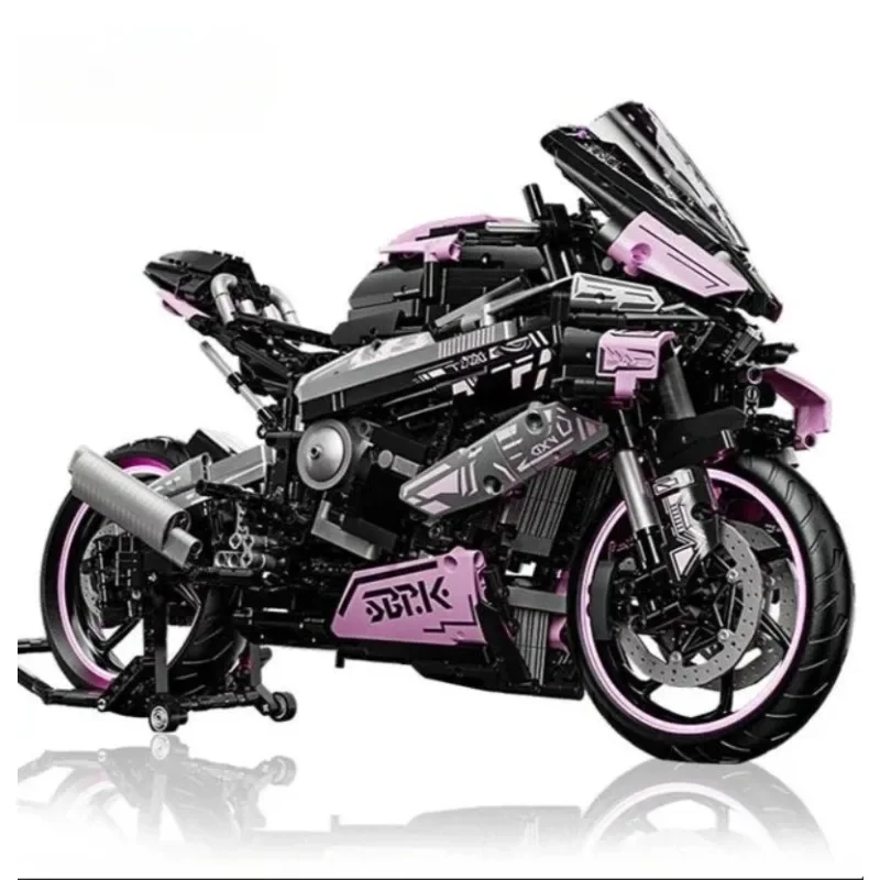 ตัวต่อรถมอเตอร์ไซค์ M1000 RR สีชมพูซากุระ ขนาด 1:5 จำนวน 1920 ชิ้น ของเล่นตัวต่อสำหรับเด็กและผู้ใหญ่
