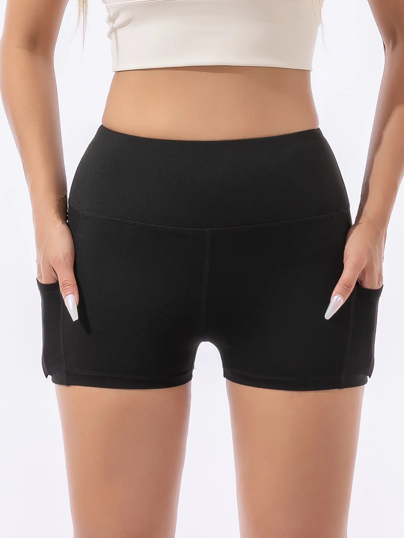 شورت قصير كاجوال مرن للغاية مع جيوب، شورت فتاة ساخن بسيط عالي الخصر لأوائل الخريف #3