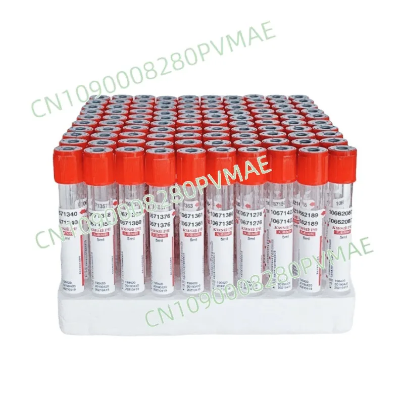 Single-use negative pressure vacuum conventional red hat tube (no additives)