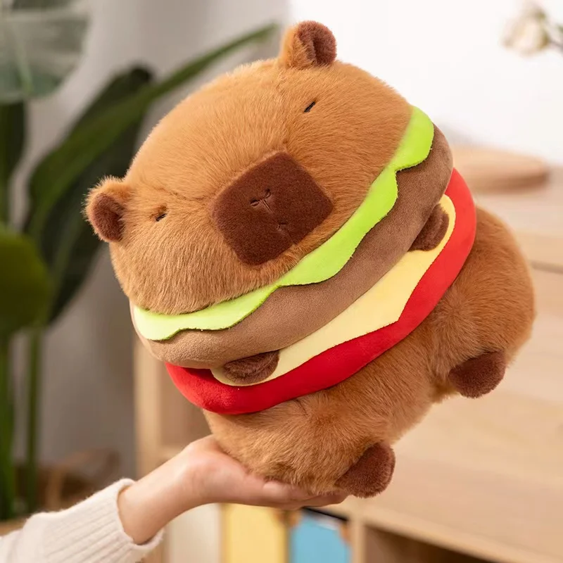 Hamburg Capybara Plush Toys Lovely Capybara With Hamburg Bag Cartoon Animal Stuffed Doll Holiday Gift Home Decor Plush Pillow