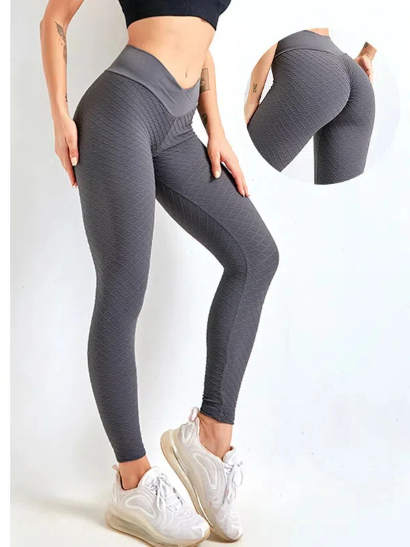 Mehrfarbige Yoga-Leggings für Damen, Sportstrumpfhose mit hoher V-Taille und Po-Lifting, dehnbare Activewear-Gymnastikhose