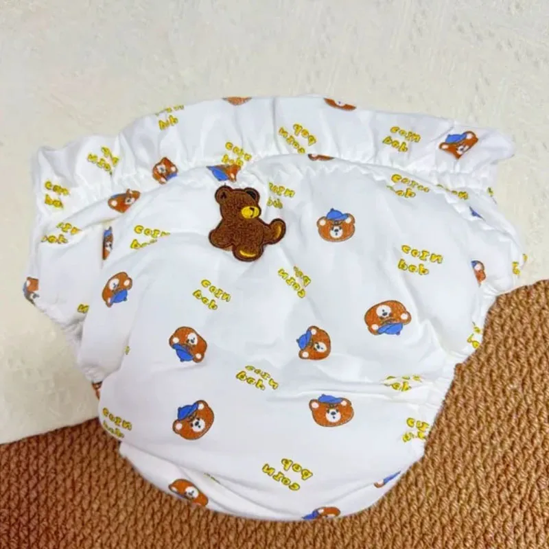 Cute Bear Print Cotton ABDL Waterproof Diaper Cover Adult Filling Cotton Open-crotch Shorts Soft Comfortable Nappy Underwear