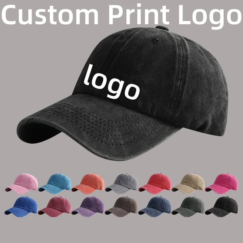 หมวกเบสบอลผ้าฝ้ายพิมพ์โลโก้ตามสั่ง ล้างแล้ว สไตล์เรโทร ทรงปีกแหลม ระบายอากาศ กันแดด
