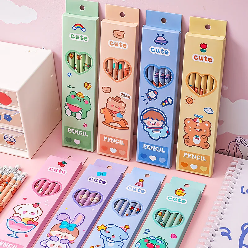 6 Pcs/Set Sweetheart Cute Pencil Children HB Painting Sketch Pen Primary School Students Writing Exam Stationery Supplies Gifts