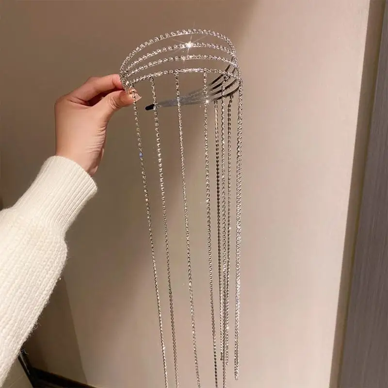 652F طوق شعر أنيق طويل شرابة سلسلة شعر لامعة كاملة لحجر الراين عقال خوذة اكسسوارات الديكور ل Girlfri #3