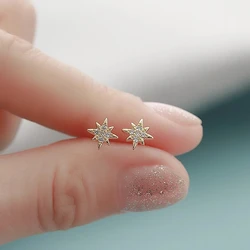 1 Pair New Eight-pointed Star Sparkling Zircon Earrings For Women Korean  Trendy Silver Color Ear Girls Charm Wedding Jewelry