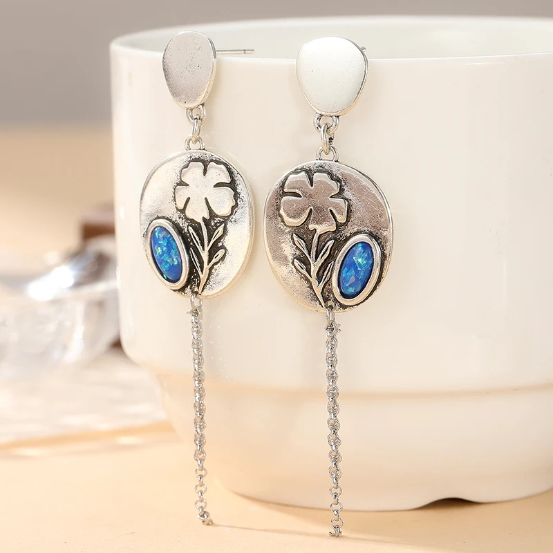 Neue Kreative Blumenmuster-Ohrhänger Modische Damen-Ohrringe mit Edelstein-Einlage Lange Ohrringe Schmuckgeschenke