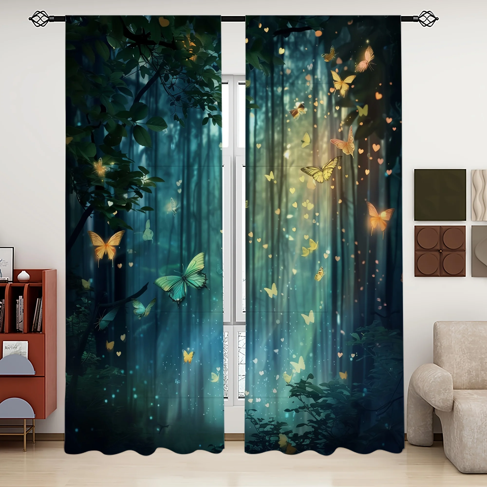 Elegant Enchanted Woodland Forest Butterfly Curtains Drapes Boho Style Home Decor Panel Window Treatment Magical Nature Curtain