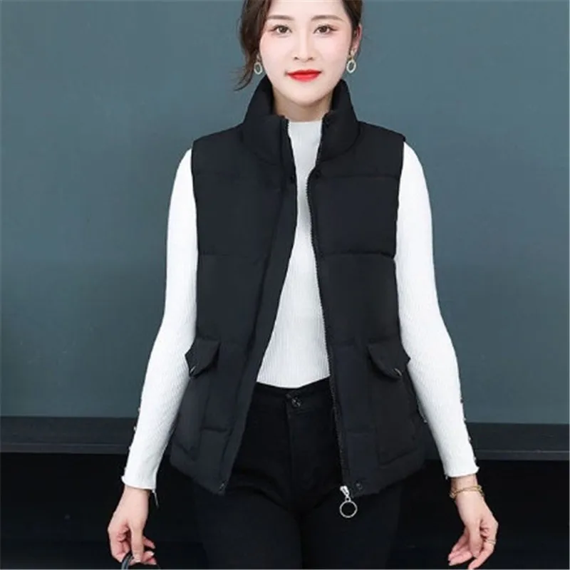 Autumn Winter Cotton Vest Jacket Women 2023 New Loose Stand-Up Collar Vestidos Coat Waistcoat Outerwear Fashion Overcoat Female