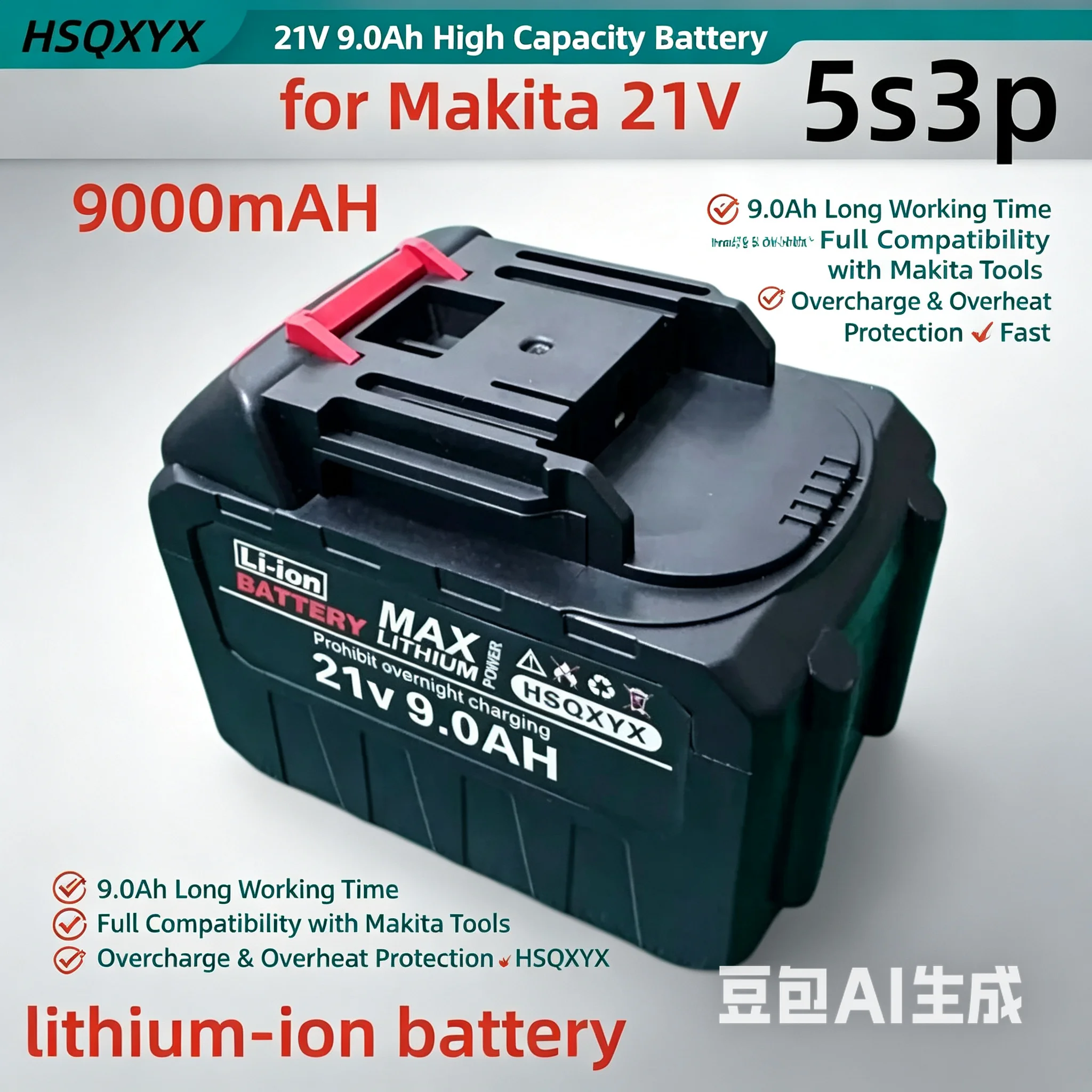 

for Makita 21V 9.0Ah Smart Battery 5S3P Li-ion Pack 2H Fast Charging Overheat Protection for Power Tools Drills Safety Certified