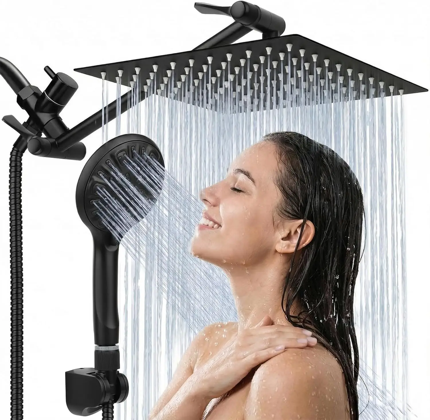 

8'' Rainfall & Handheld Shower Combo with 11'' Arm, 9 Settings Adjustable Matte Black