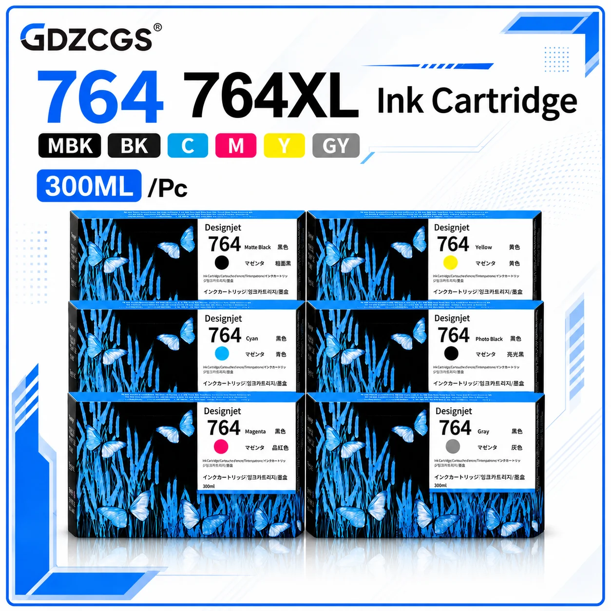 764 764XL Ink Cartridge Compatible For HP HP DesignJet T3500 Printer 300ML C1Q13A C1Q14A C1Q15A C1Q16A C1Q17A C1Q18A