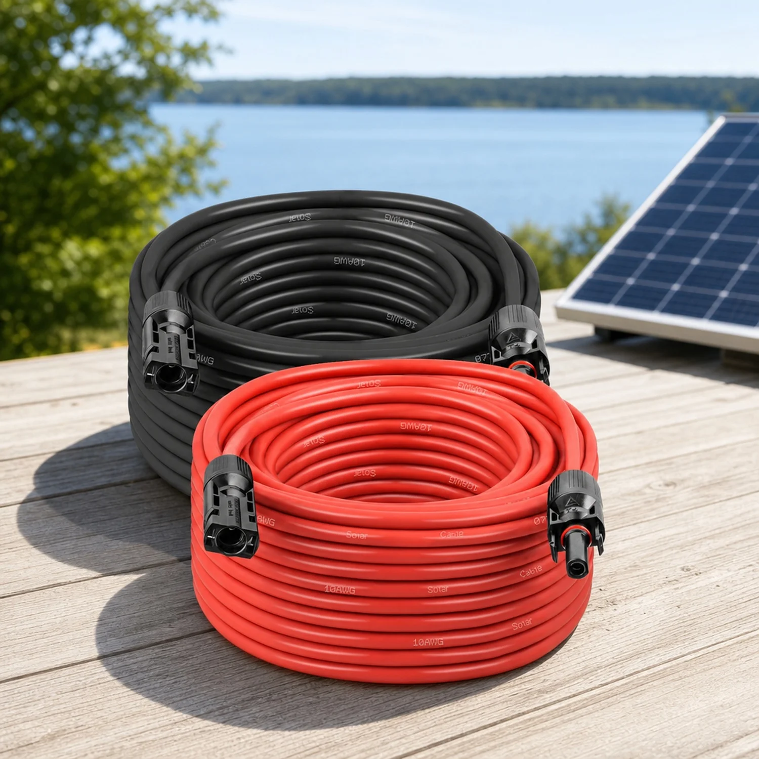 Solar Panel Extension Cable - 10AWG 50FT Solar Wire with Waterproof Male & Female Connectors for RV, Home, Boat, Car (Red +