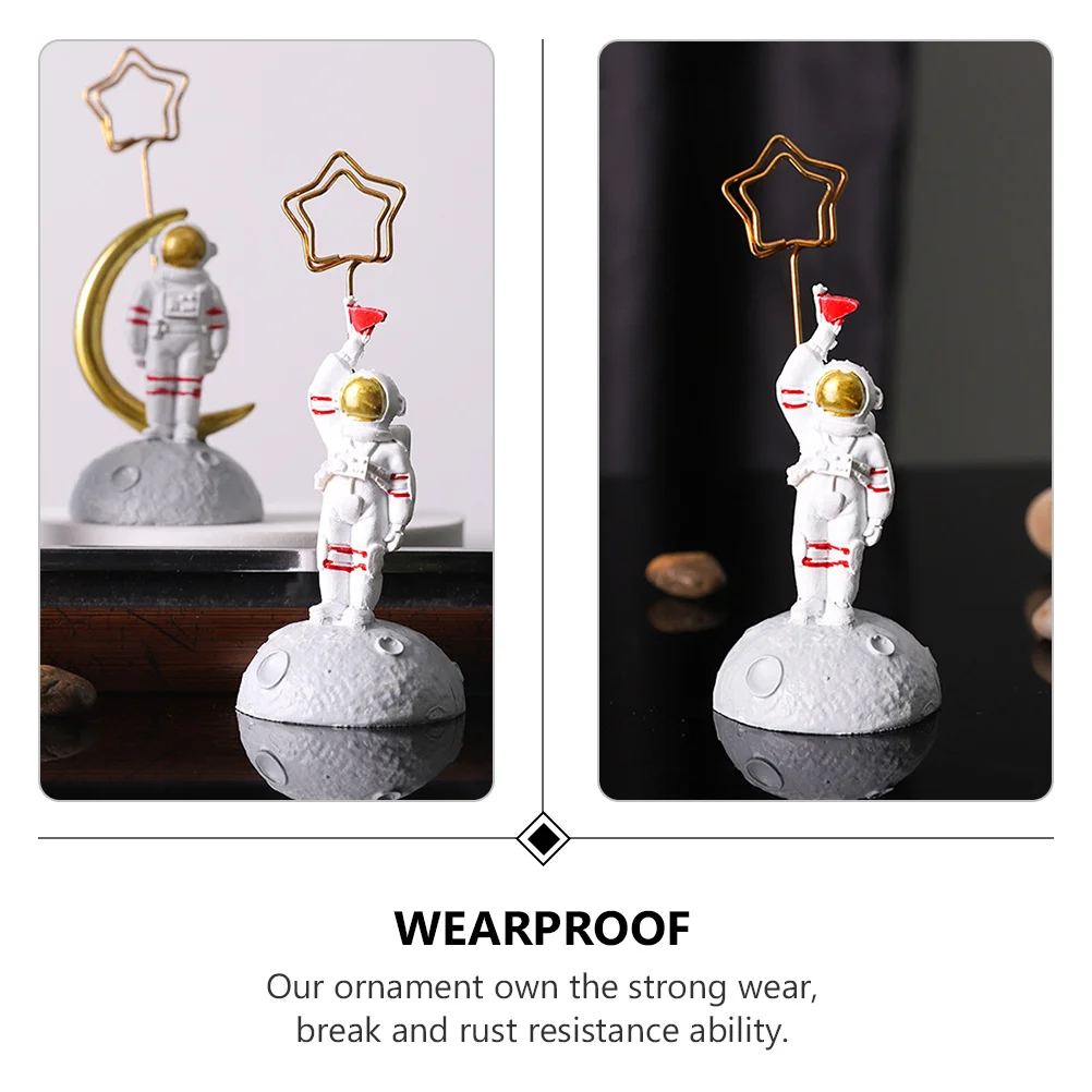 4 قطعة مقاطع الصور حامل بطاقة الاسم الإبداعية الراتنج رائد الفضاء شكل سطح المكتب زخرفة ملاحظة مذكرة حامل ديكور المنزل مكتب #2