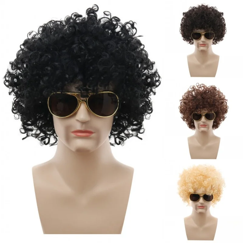 

Men Women Synthetic Wigs Curly Hair Hat Disco Hippie Rock Punk Style Afro Wigs Party Funny Halloween Cosplay Wigs Headcover Prop