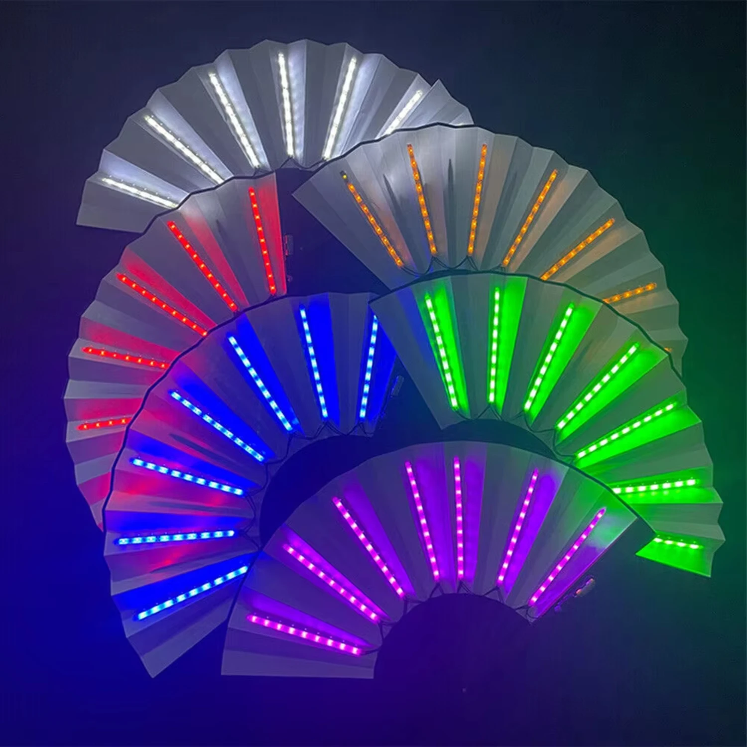 Dj Nightclub Led Light Bamboo Large Clack Festival Folding Hand Held Fan Colorful Luminous Fans For Neon Party Feather hand fan