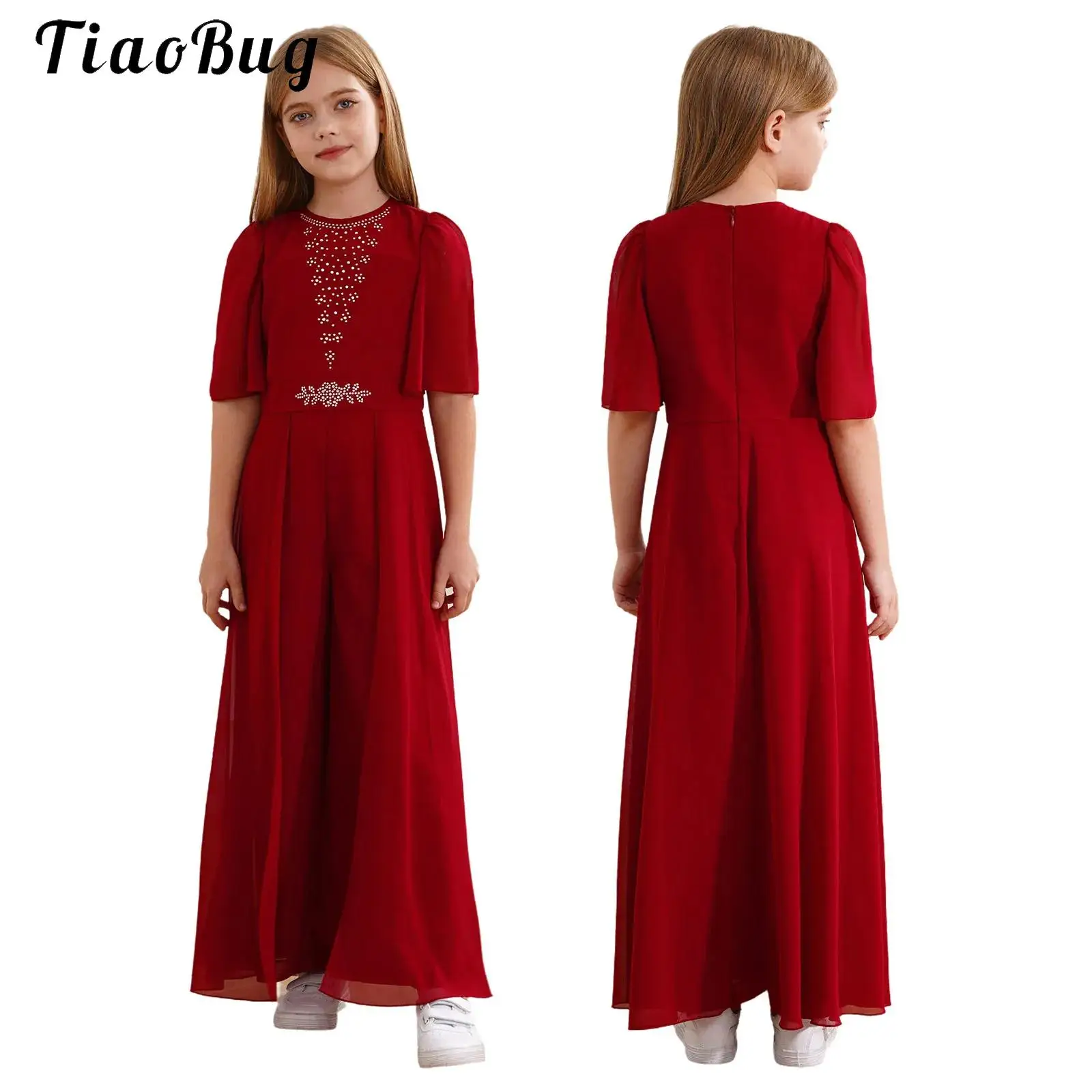 

Kids Girls Elegant Party Jumpsuit Short Sleeve Wide Leg Romper Pants Dress Birthday Party Banquet Cocktail Trouser Outfits