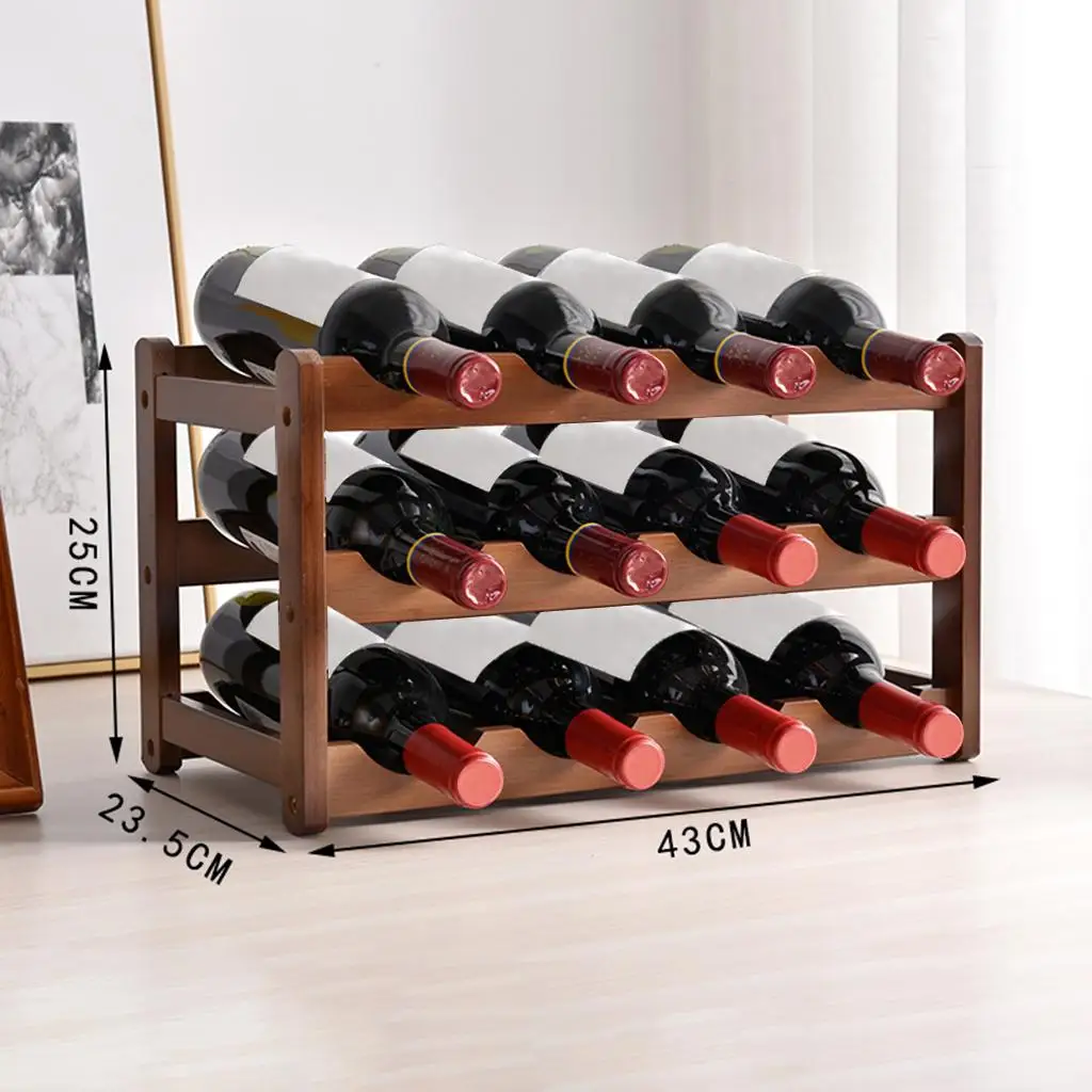 Wine Rack Rustic Stackable Bottle Freestanding Wine Organizer Holder Stand Countertop Alcohol Storage Shelf for Pantry Kitchen