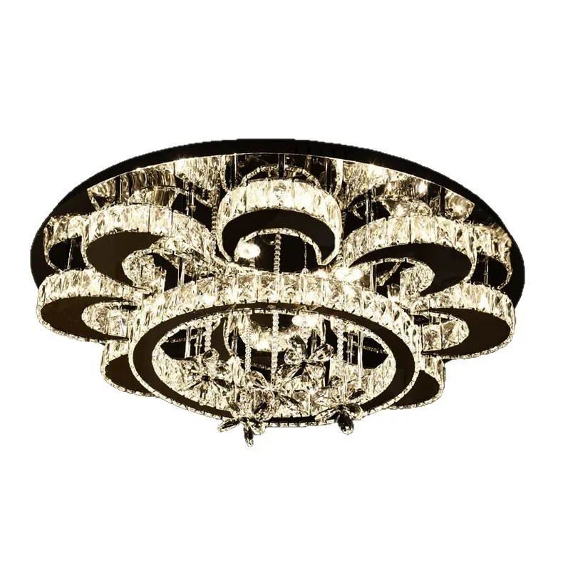 Stainless steel crystal chandelier LED ceiling light suitable for living room bedroom with stepless remote control function