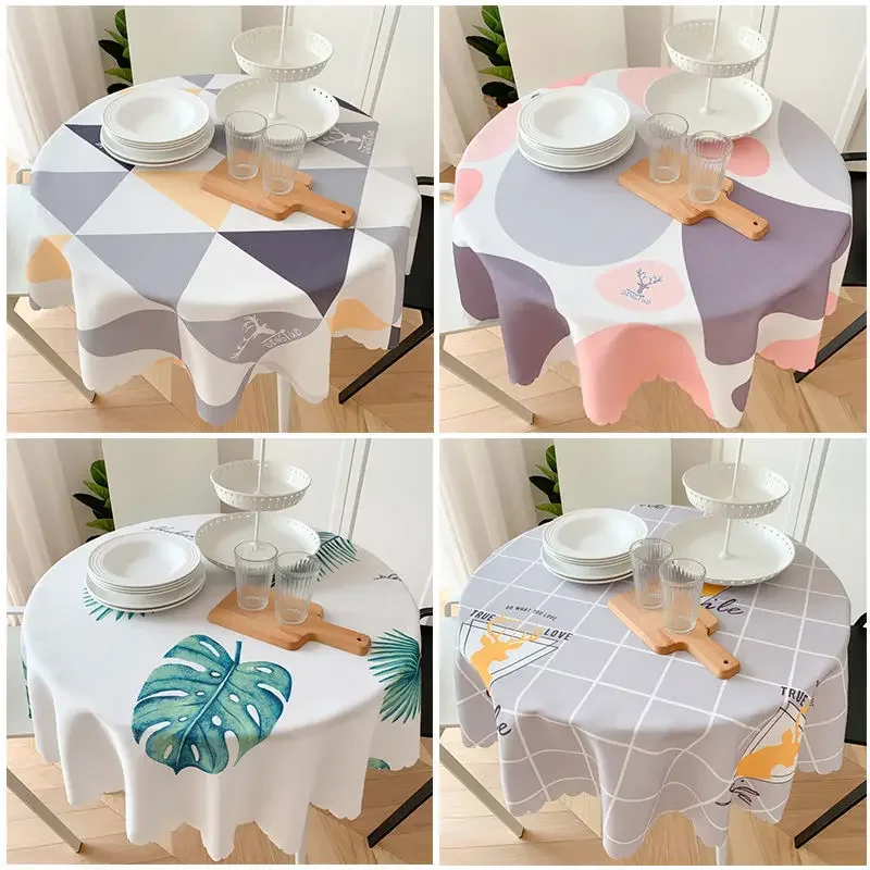 Table Cloth Round Diameter 130cm Waterproof Dinning Table Decoration Geometric Table Cover Oilproof Modern Style Heat Resistant