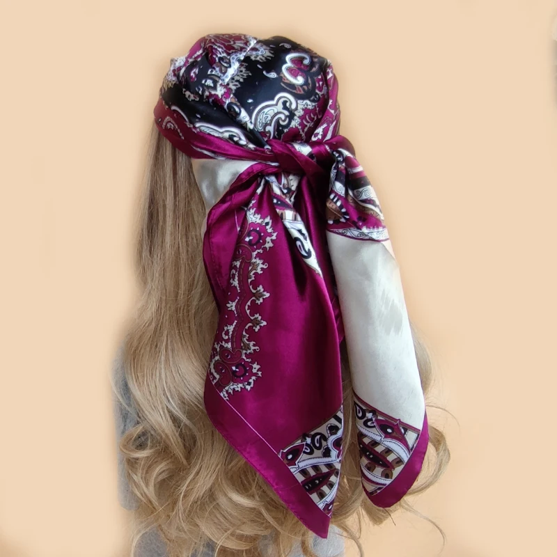 Luxury Brand Scarf Top Women Summer Satin Foulard Bandana Cheveux Soft Neckerchief Hijab Head Scarf Silk For Ladies