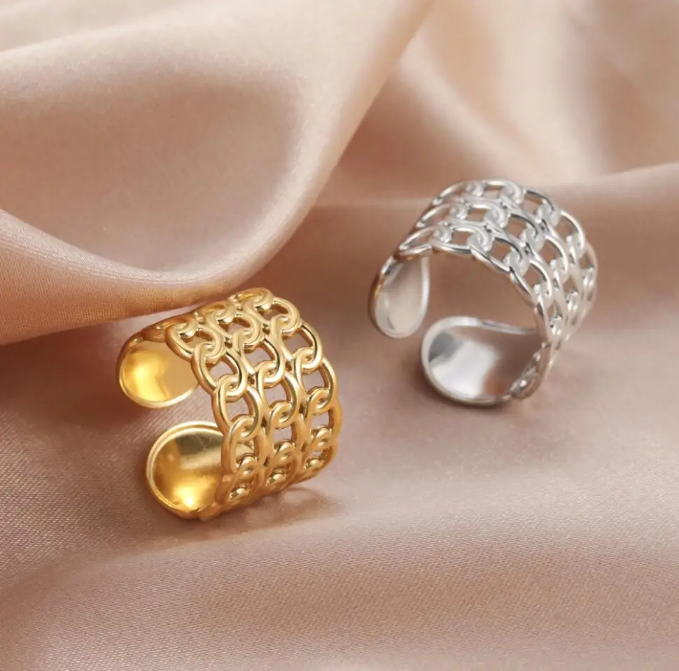 

1PC Twisted Chain Rings Stainless Steel Trendy Open Finger Ring for Women Girl Christmas New Year Jewelry Party Gift F1295
