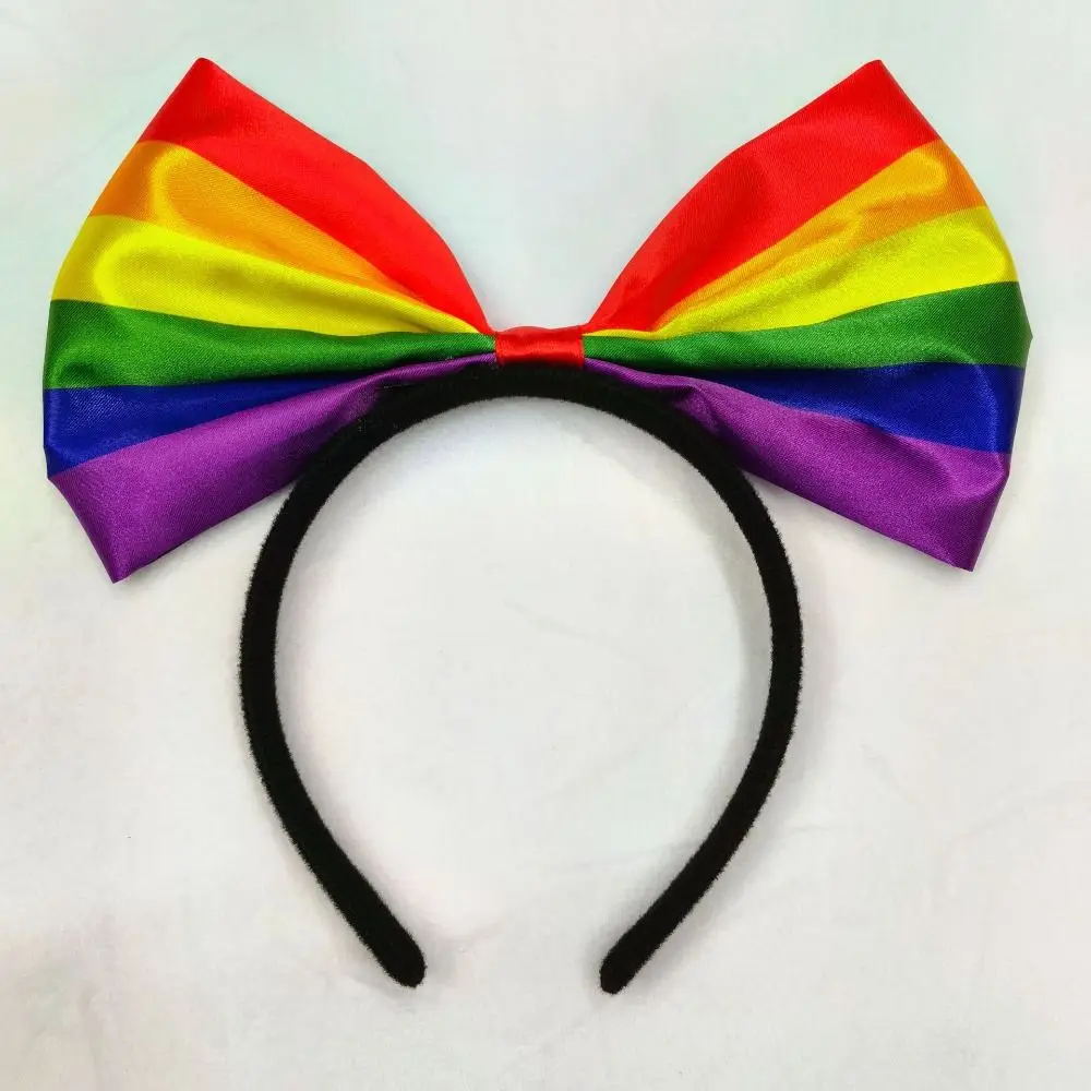 

Colorful Rainbow Bowknot Hair Hoop Fabric Art Pride Day Rainbow Bow Headband Beautiful Soft Party Head Hoop Women Girls