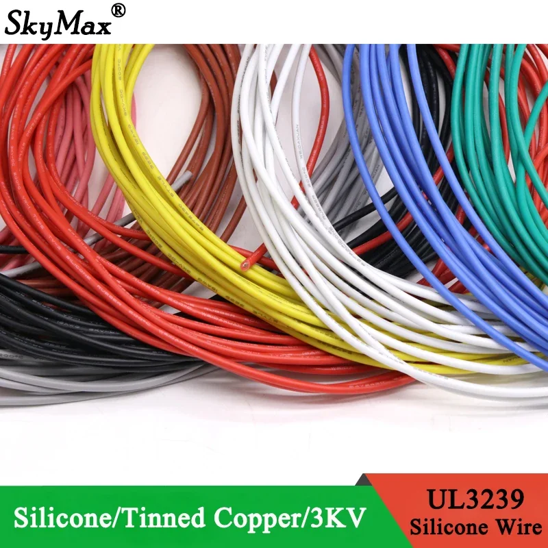 

2M/5M UL3239 Copper Wire 30 28 26 24 22 20 18 16 14 12 10 8 AWG Silicone Insulated Tinned Copper 3KV DIY LED Electronic Cable