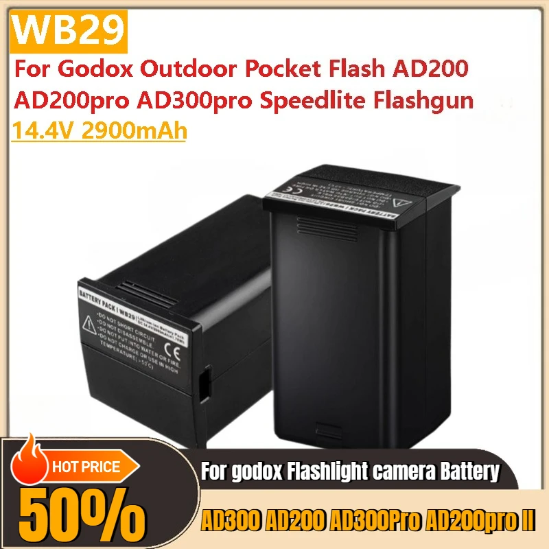 

14.4V 2900mAh WB29 Battery for Godox Outdoor Pocket Flash AD200 AD200pro AD300pro WB300P Speedlite Flashgun New High Quality