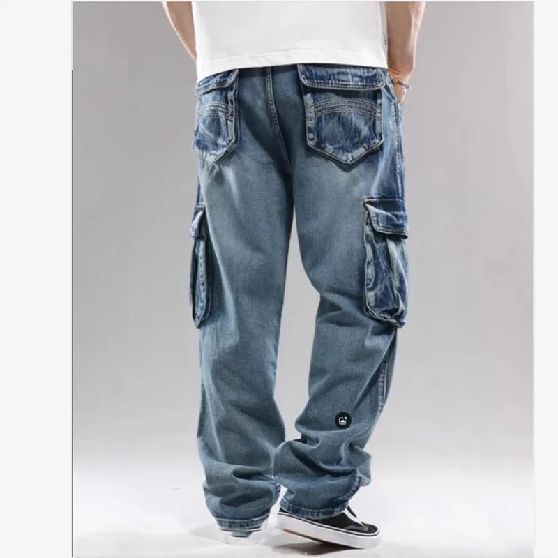 Fashion Trend Jeans Man Hiphop Skateboarders Denim Pants Autumn Winter Trousers Loose Men Big Size Hip Hop Bottoms Blue 44