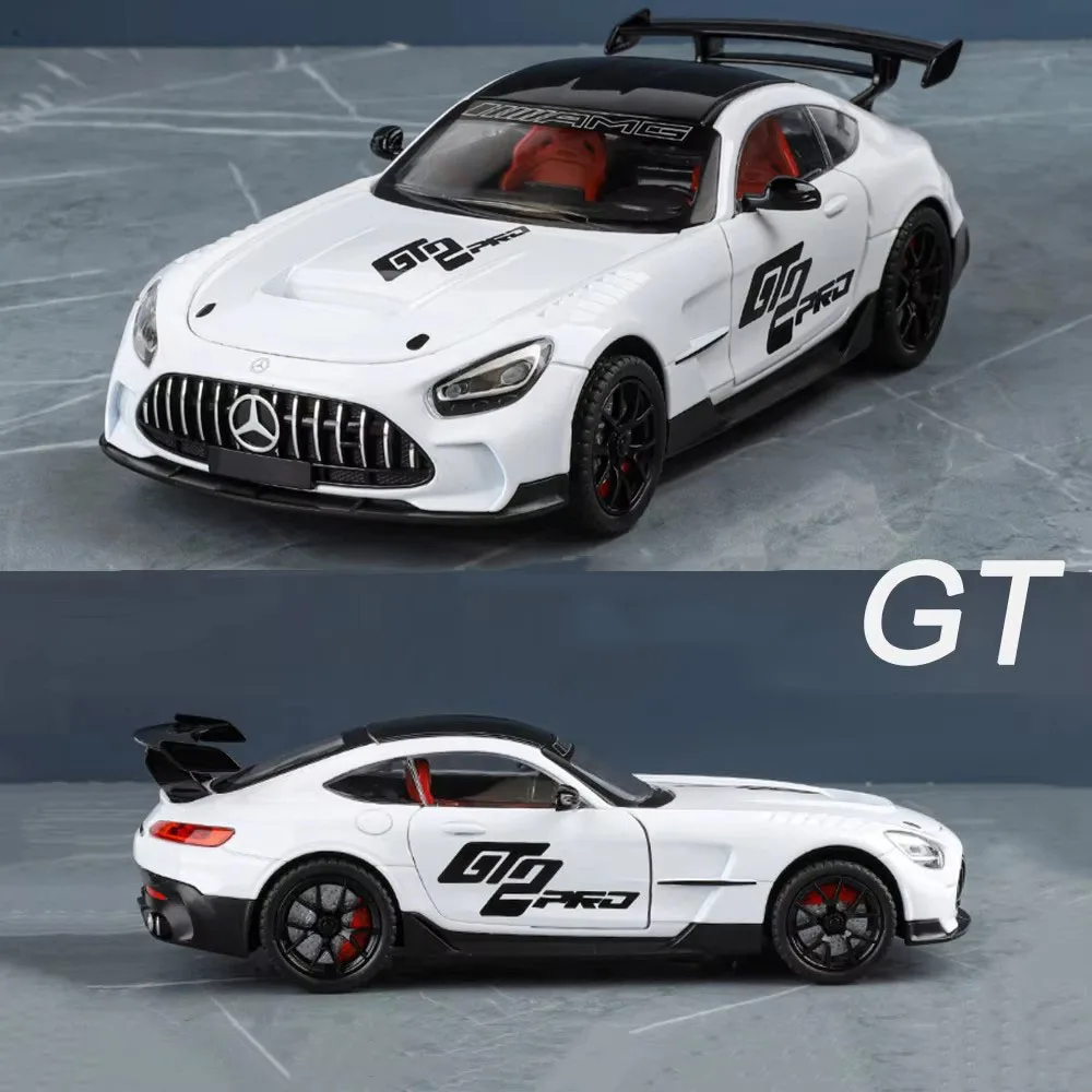 1:24 Scale GT 300SL Alloy Sports Models Cars Toys Diecast Rubber Tires Pull Back Light Music Supercar for Toddler Kids Gifts