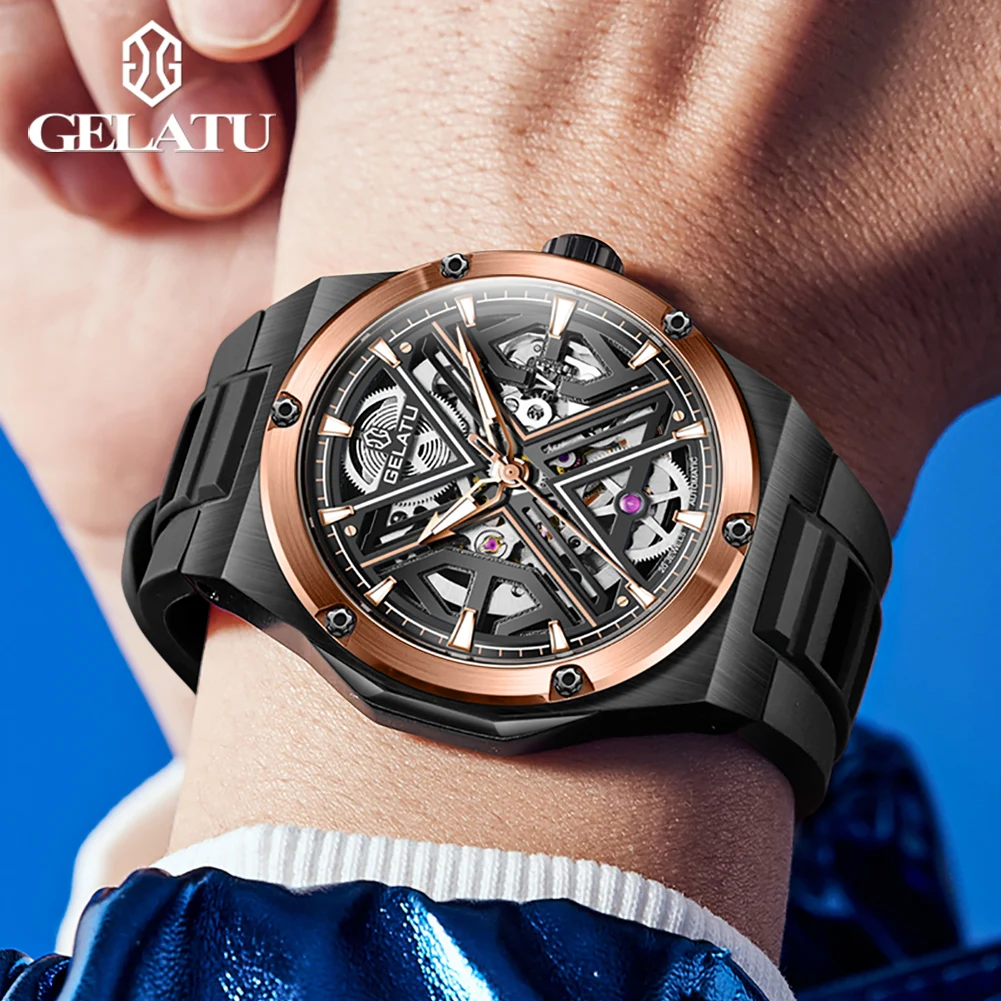 GELATU 6006 Original Deep Waterproof Man Mechanical Wristwatch Hollow Skeleton Sapphire Mirror Luxury Automatic Watch For Men