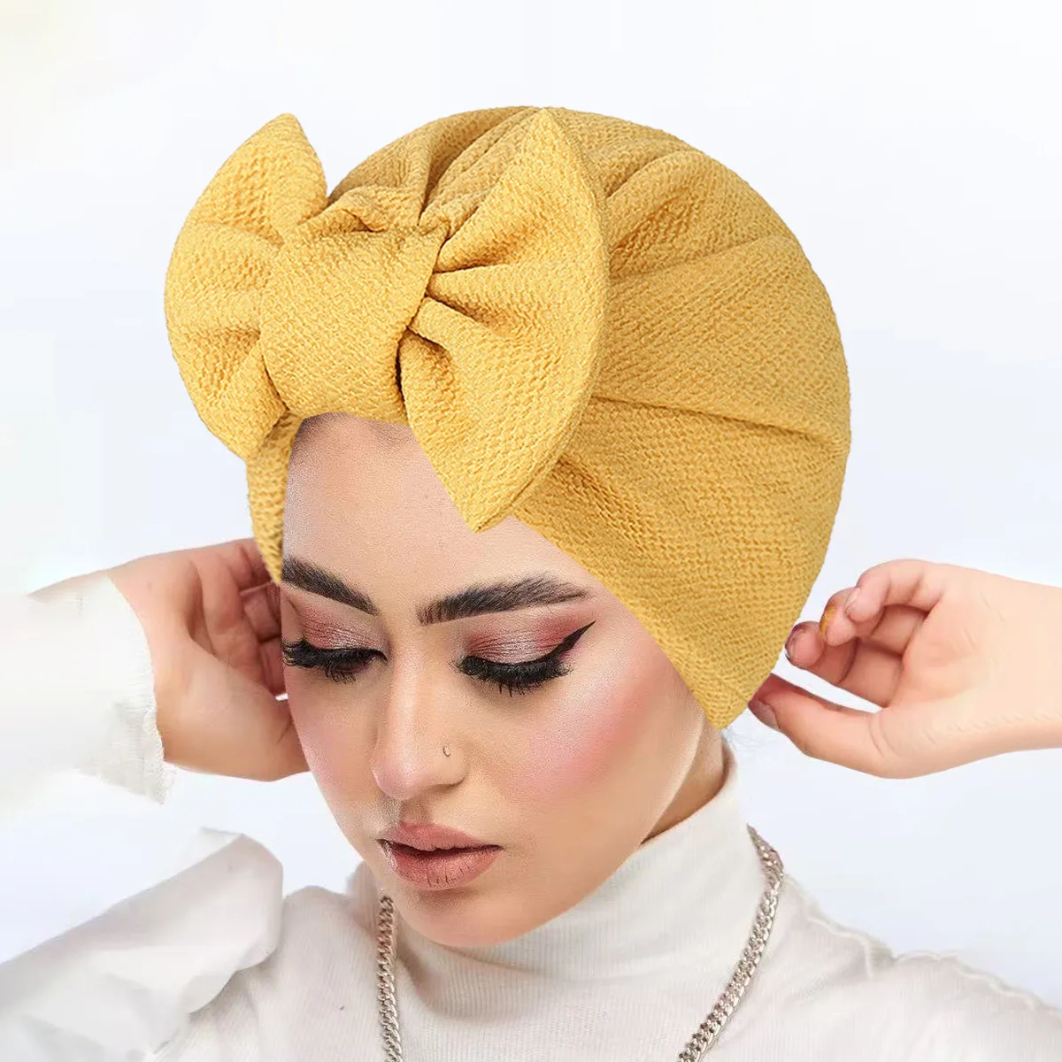 Frauen Muslimischen Hijab Bogen Turban Indischen Hut Mützen Motorhaube Krebs Chemo Kappe Haarausfall Kopftuch Headwear Stirnband Turbante Mujer