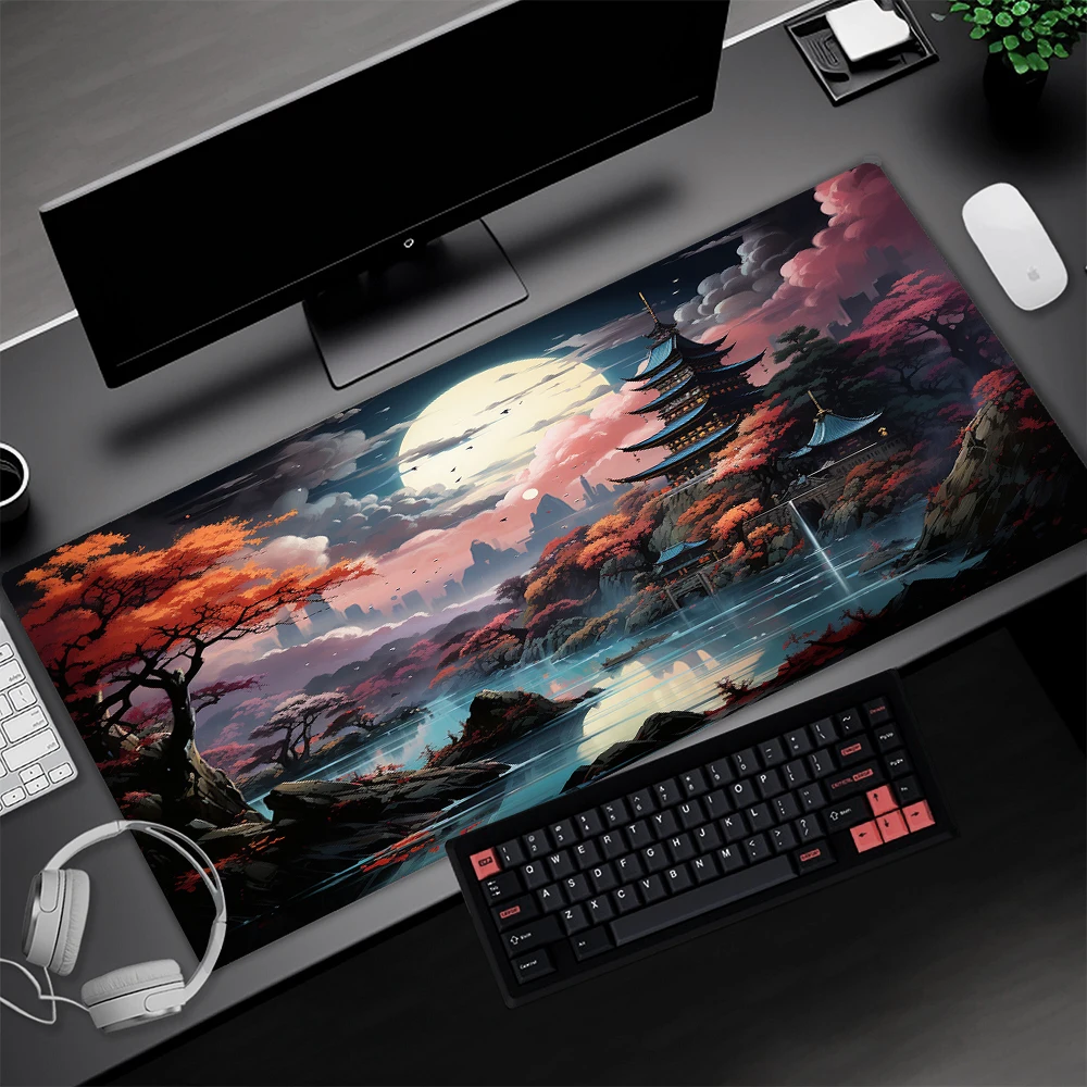 Xxl Mouse Mat Landscapes Home Office Accessories Nousepad Gamer 80x40 Japanese Mousepepad Mechanical Keyboard Rubber Mause Pad