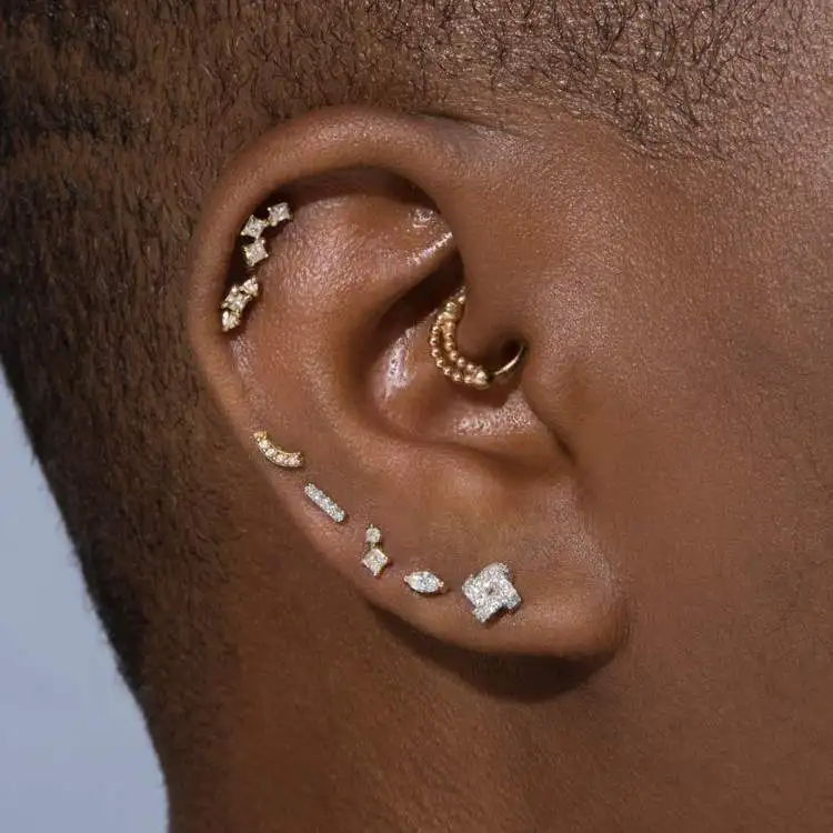 Gold Color Stud Earrings for Women Simple Geometry Zircon Crystal Earings Punk Fashion Jewelry Streetwear Ear Accessories OHE128