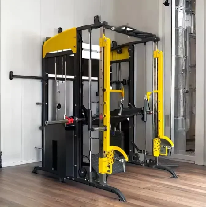 

Wholesale Commercial Gym Equipment Compact Yellow Multistation Smith Machine Power Cage Squat Rack Power Rack Gym With Cable