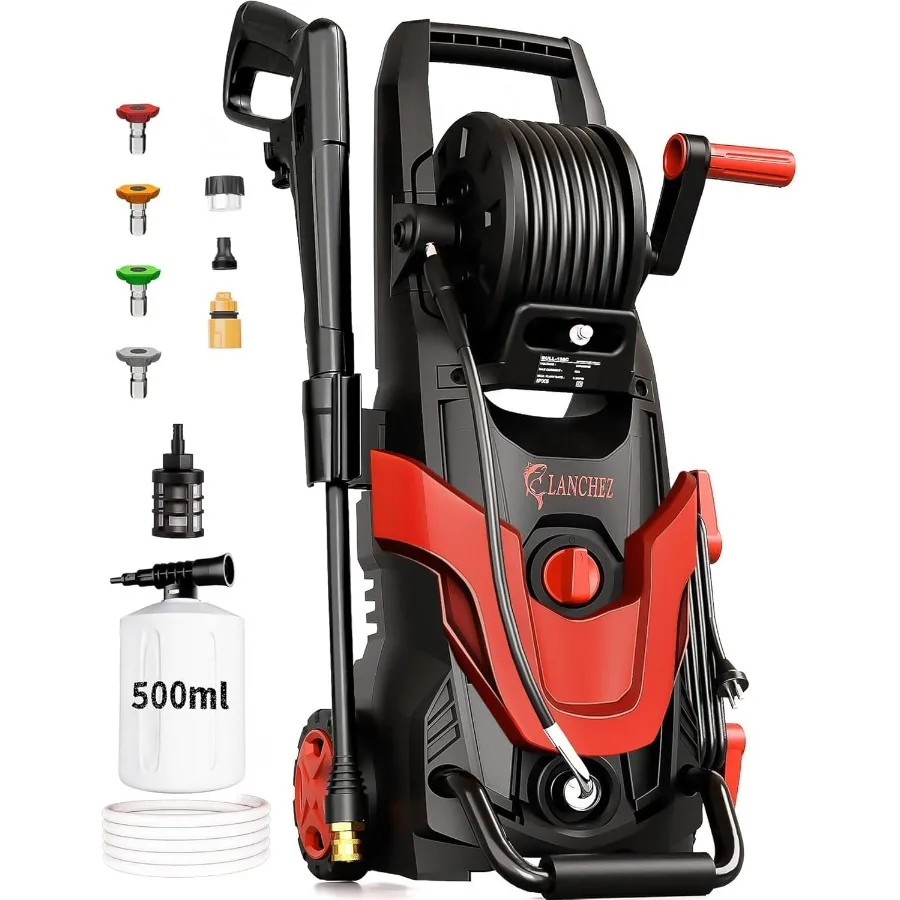 

2026 Обновленная мойка высокого давления 4800 фунтов на квадратный дюйм с 4 различными насадками под давлением, фильтр для впускного шланга, 500 мл, резервуар для мыла для высокой очистки Machi