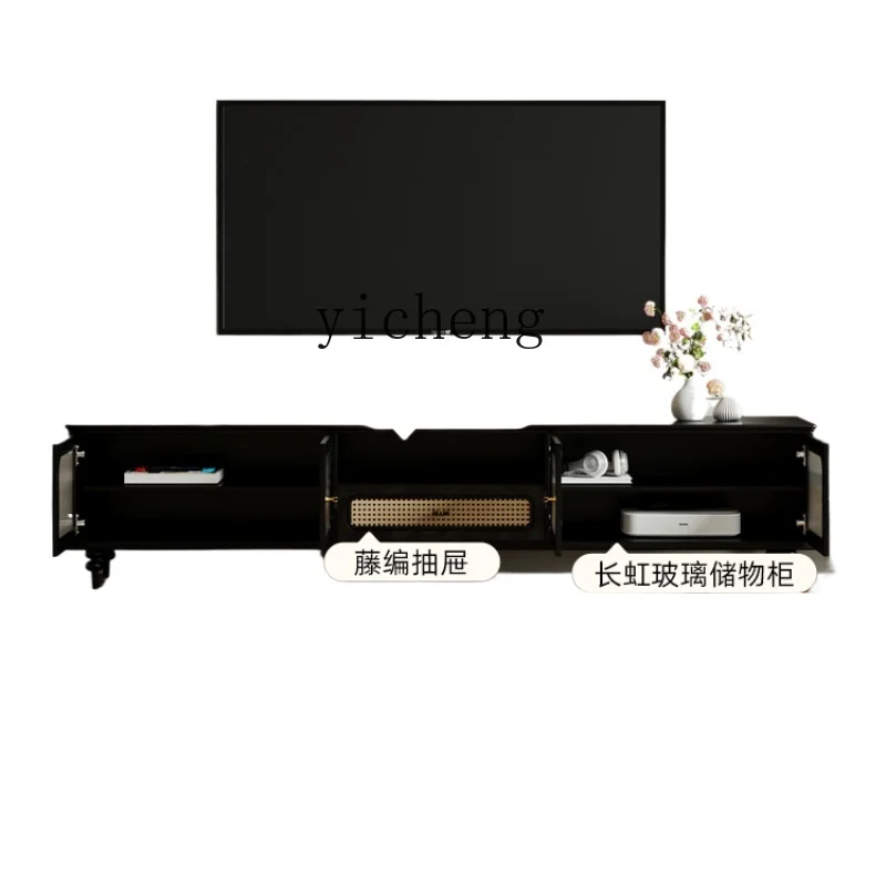 

ZK retro TV cabinet rattan coffee table combination side cabinet living room antique storage locker integrated