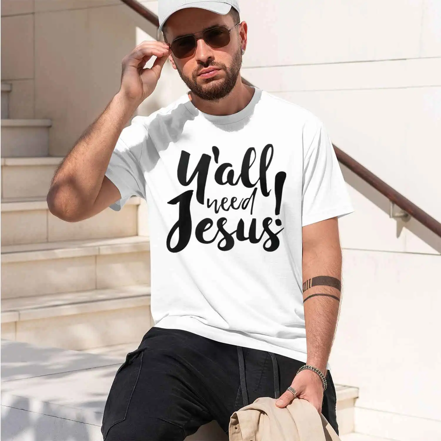 Y'all Need Jesus Country Hand Lettered Graph T-Shirt ristian Faith Casual Summer Believer Gift Tee Men Clothing 2026 New Model S