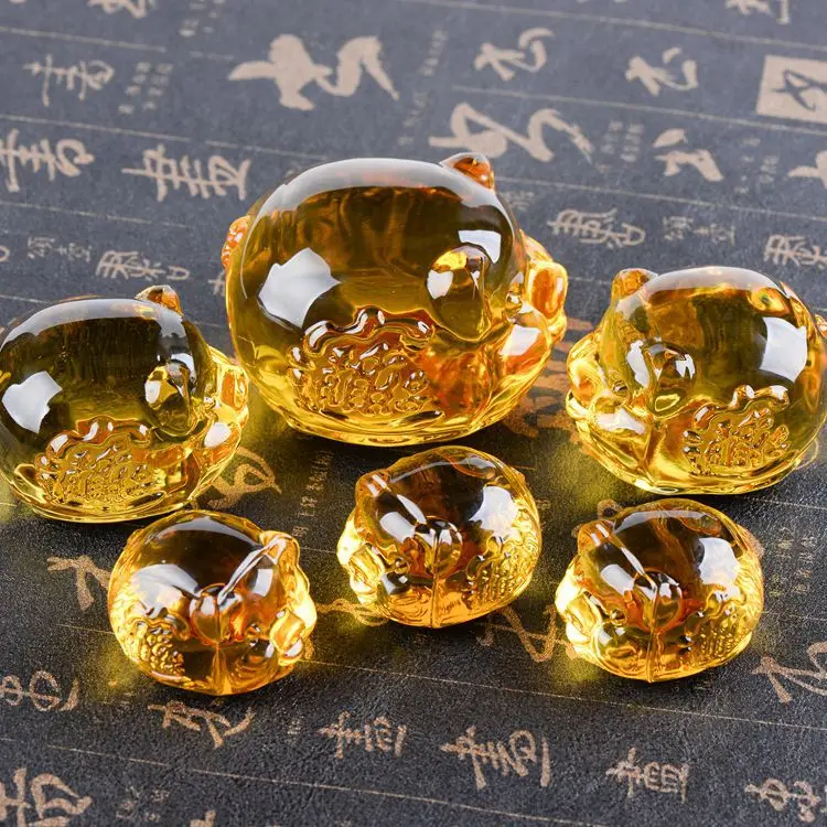 Camal 1PCS 5/7/9CM Chinese Style Citrine Crystal Hog Ornaments Animal Pig Figurine Room Office Home Feng Shui Decor Crafts Gift