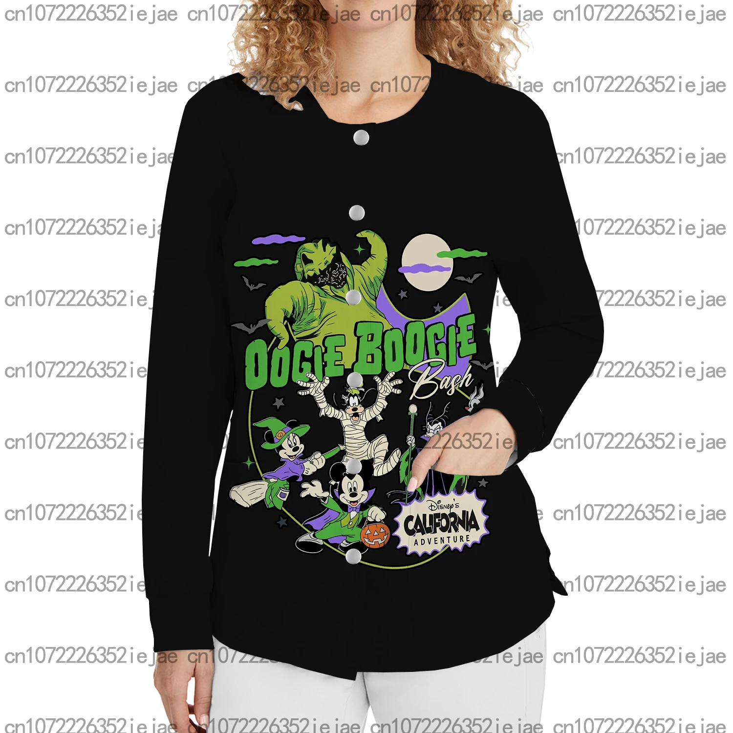 سترة جراحية طويلة جدًا للجنسين مطبوعة على شكل ميكي ماوس للهالوين، سترة طبية مقاس سترة علوية