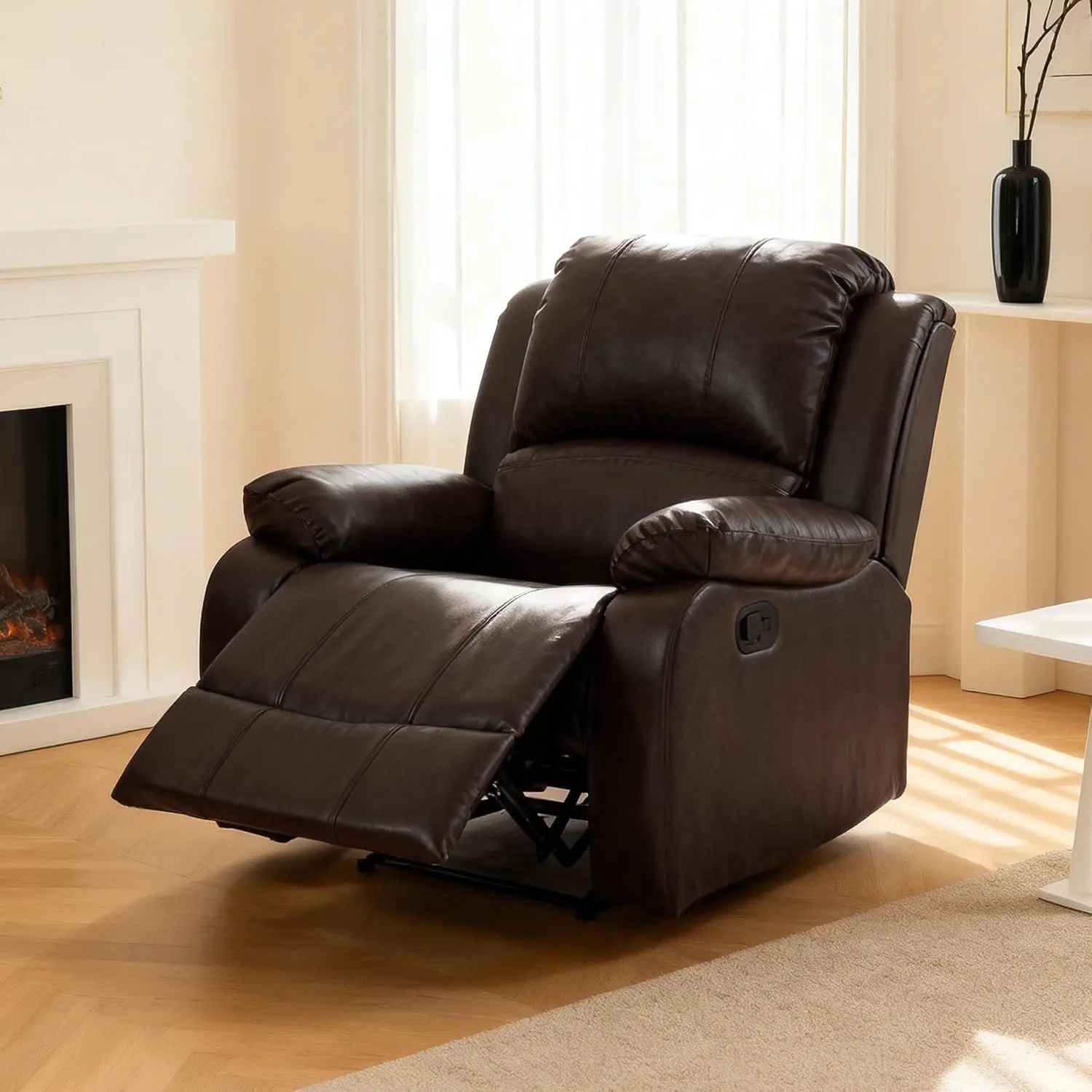 Manual Recliner Chair Adjustable Push Back Leather for Living Room Reddish Brown, Customized