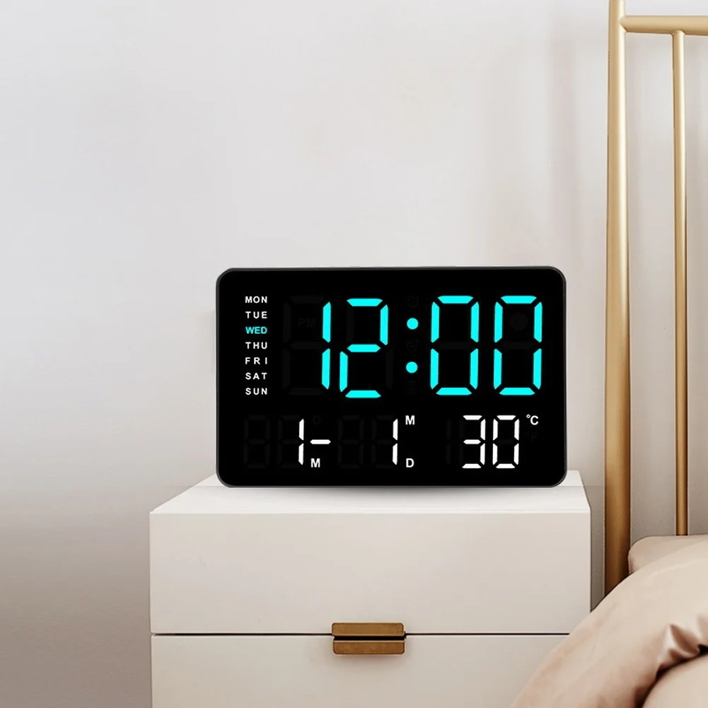 LED Digital Clock with Alarm Built-in Thermometer Moon Phase Indicator Week Display and Date for Daily Time Management