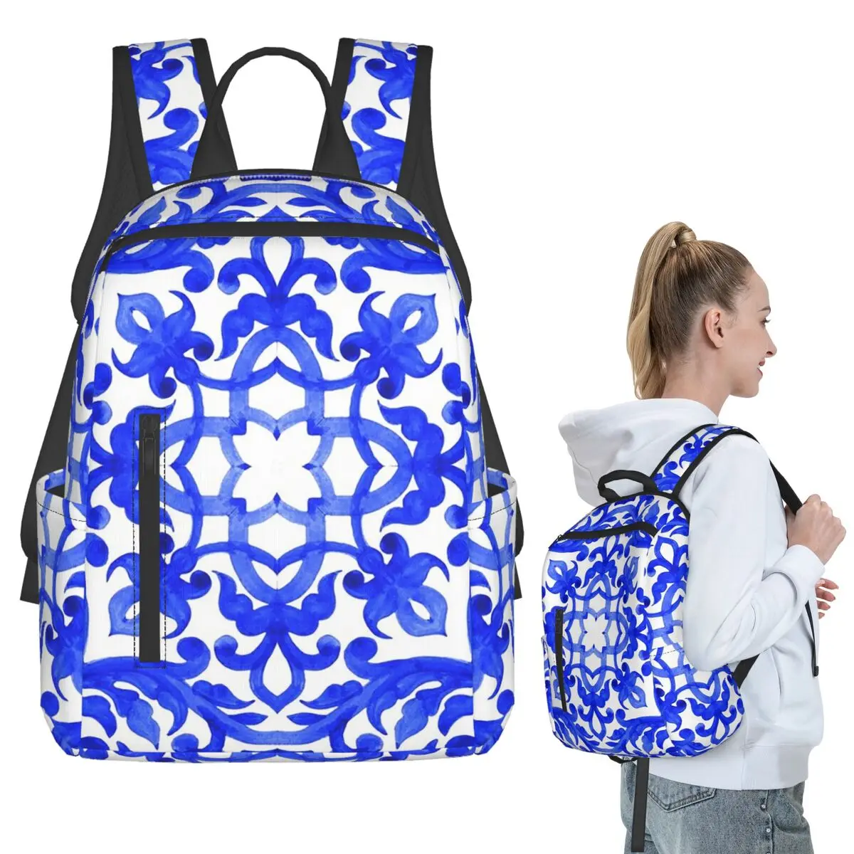 Portuguese Azulejo Tiles Backpack Student BookBag Children School Bag Computer Shoulder Bags Boys Girls