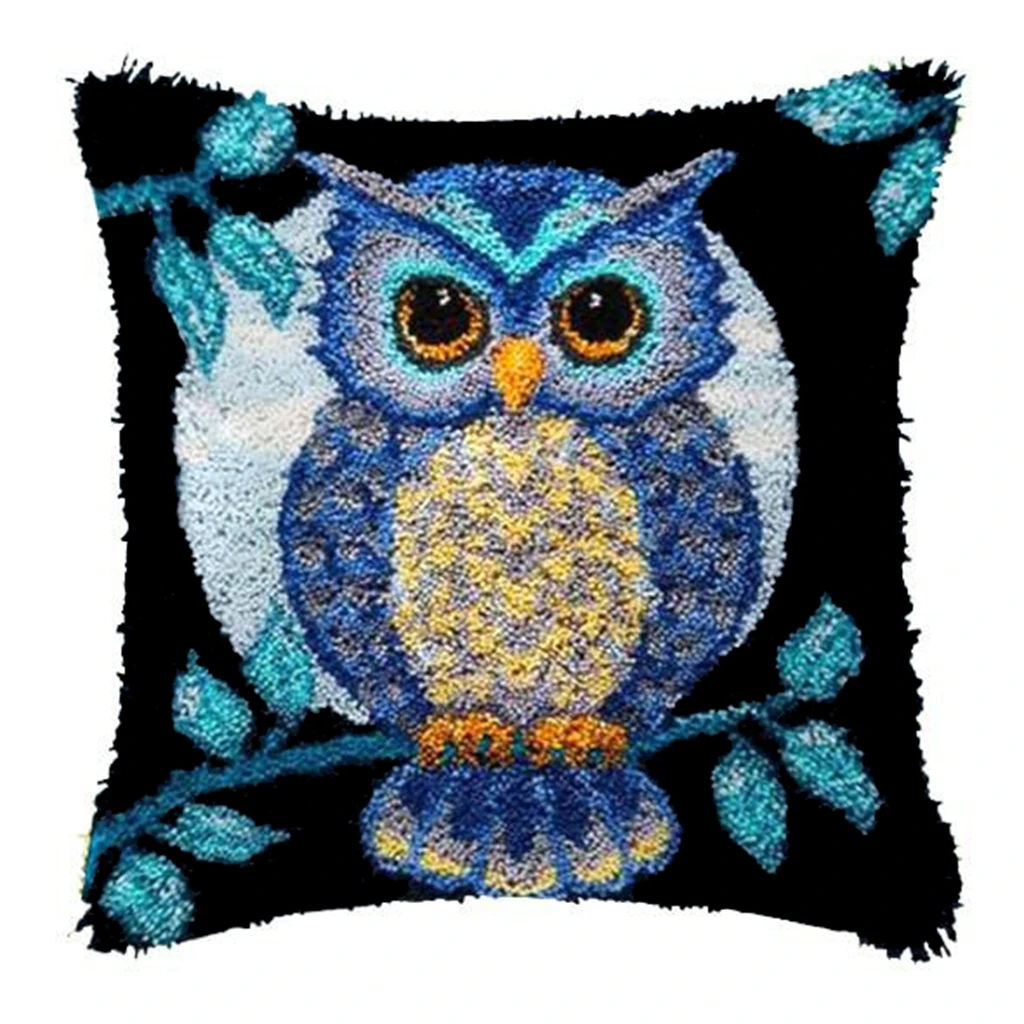 Owl Series Latch Hook Set Embroideried Latch Hook Kits Birds Parrot Latch Hook Pillow Button Pad Package Handmade Cross DIY