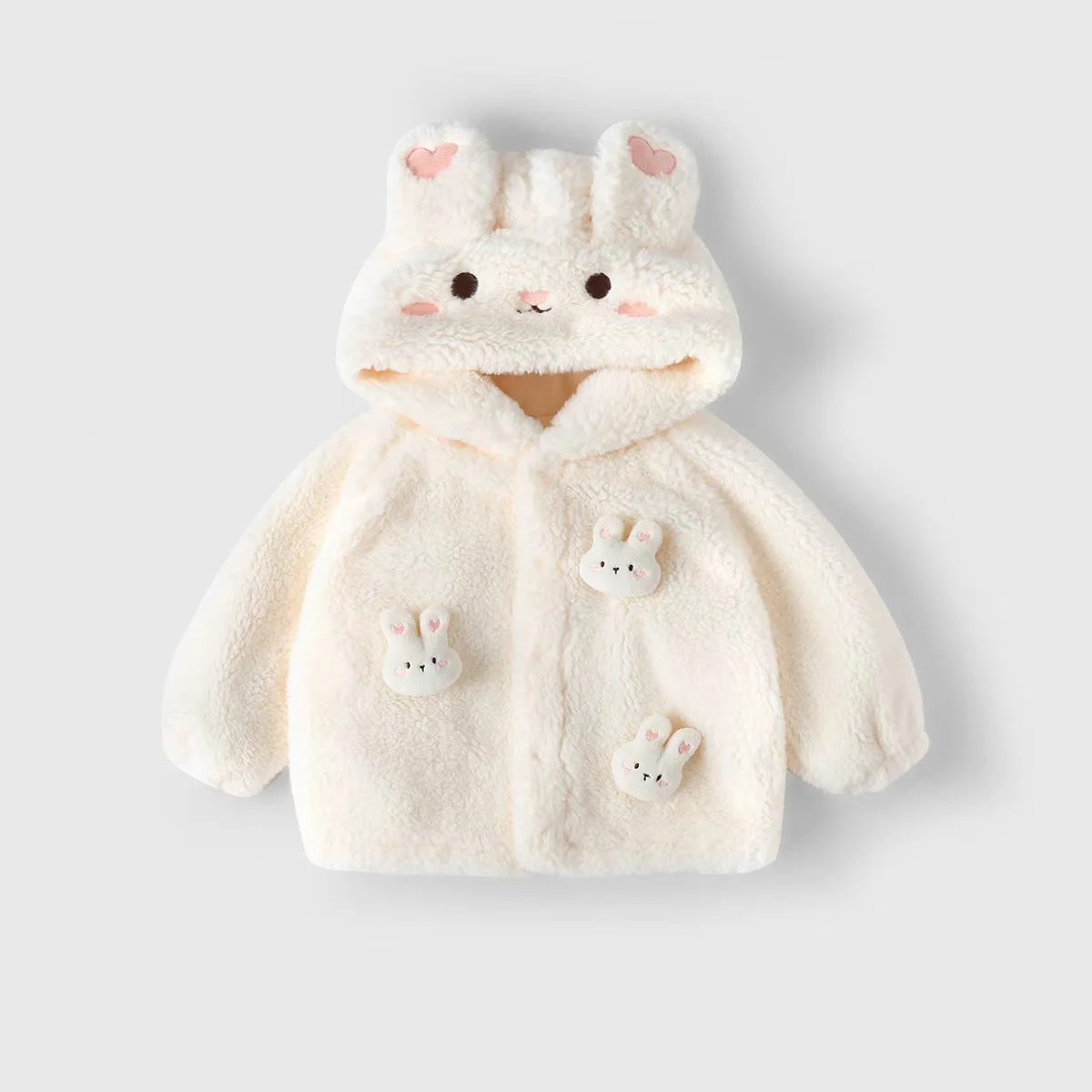 

1PCS Baby Girls Clothes Plush Rabbit Hooded Jacket Autumn Winter Warm Top Outfit Exterior Winter Clothes for Baby Girls