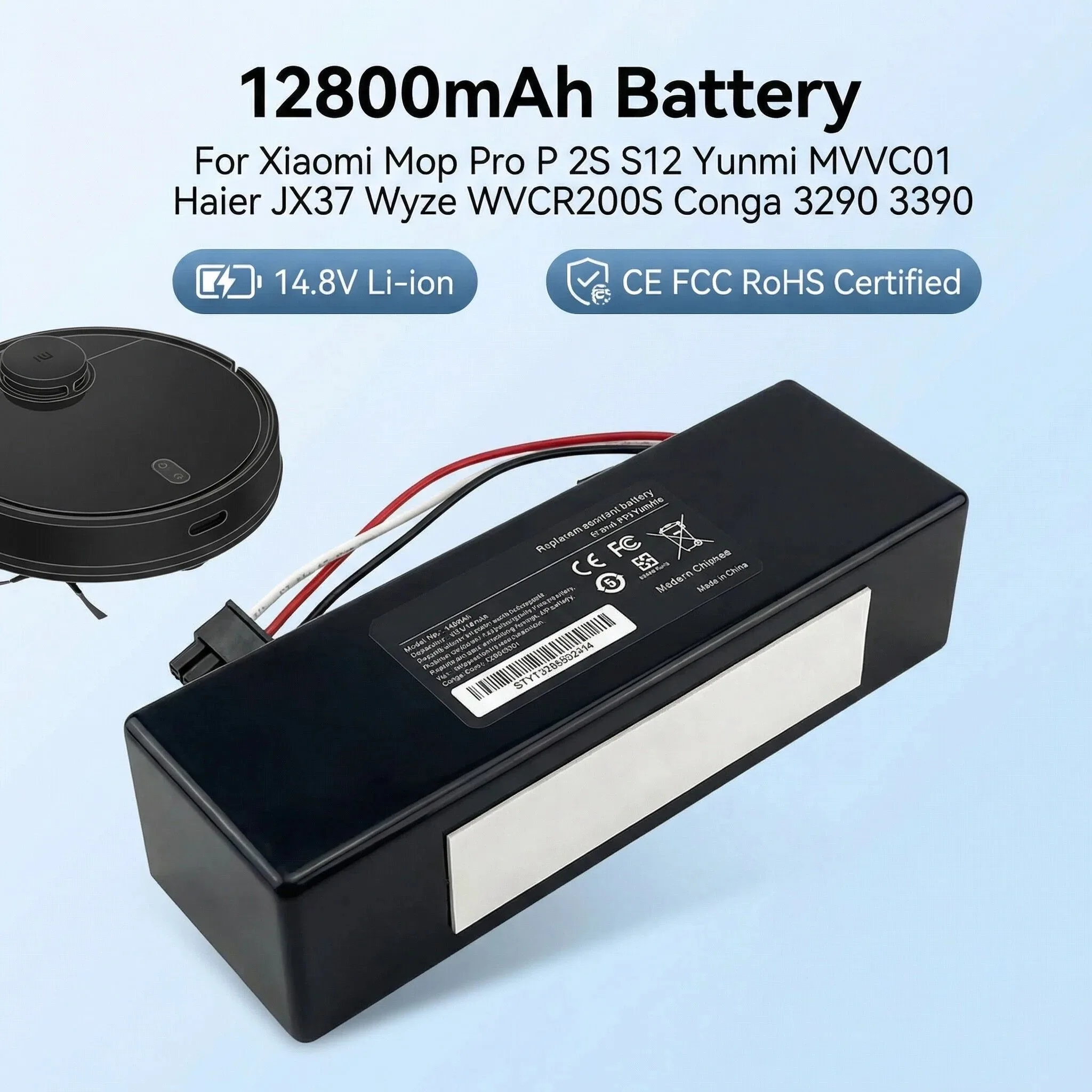 

14.8V Replacement Battery for Robot Vacuum, Compatible with Xiaomi Wyze Haier Yunmi Cecotec Conga Models + More