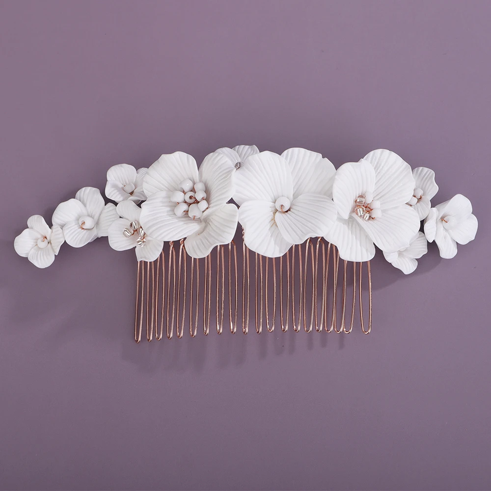 Silver Women Flower Hair Comb Gold Crystal Bridal Hair Piece Handmade Wedding Hair Accessories Jewelry