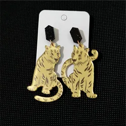 KUGUYS Vintage Tiger Drop Earrings for Women Animal Jewelry Mirror Gold Color Acrylic Printing Wild Beasts Trendy Accessories